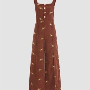 Brown Courdoroy Floral Jumpsuit